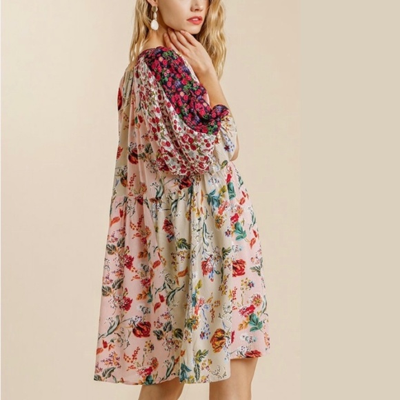 Plus Sized Mixed Floral Print Babydoll Dress - Picture 2 of 11